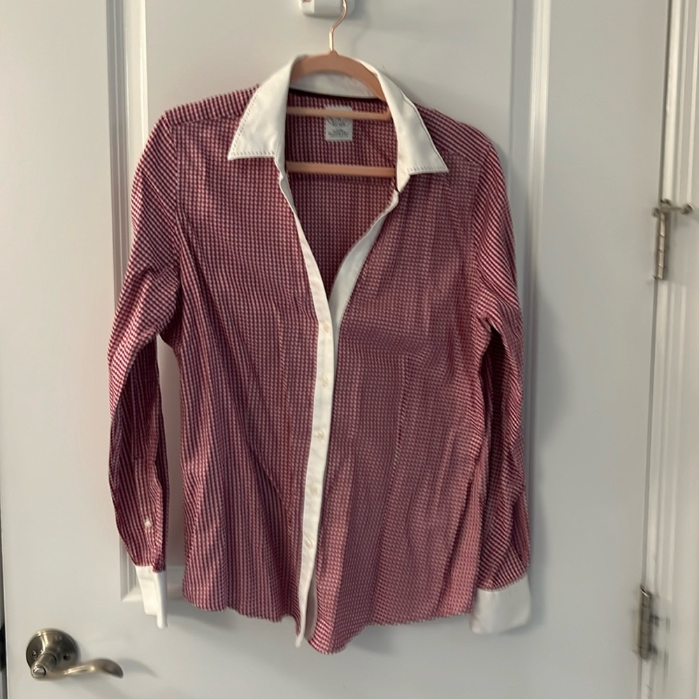 Brooks brothers red gingham button down collared shirt size 14